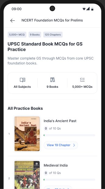Marks UPSC app: the GS Foundation Book practice screen